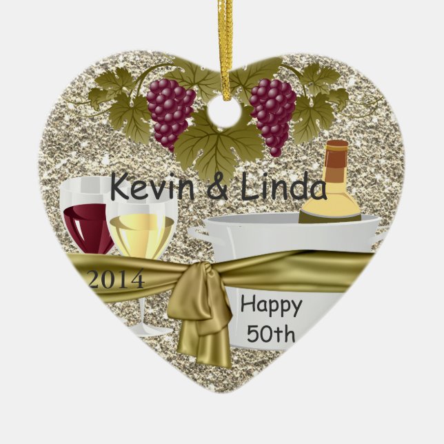 En Céramique ORNEMENT de VIN de CADEAU d'ANNIVERSAIRE d'OR (Devant)
