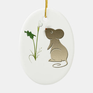 En Céramique Ornement de zantedeschia et de souris