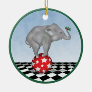 En Céramique Ornement d'éléphant et de houx de bébé