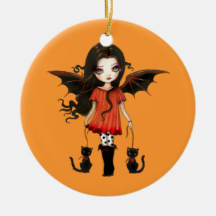En Céramique Ornement d'Halloween Petit Vampire avec des Chats