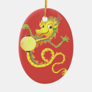 En Céramique Ornement Dragon Chinois Doré