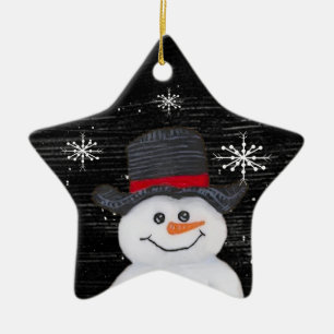En Céramique Ornement étoile de bonhomme de neige heureux