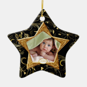 En Céramique Ornement étoile de la première Noël de bébé noir