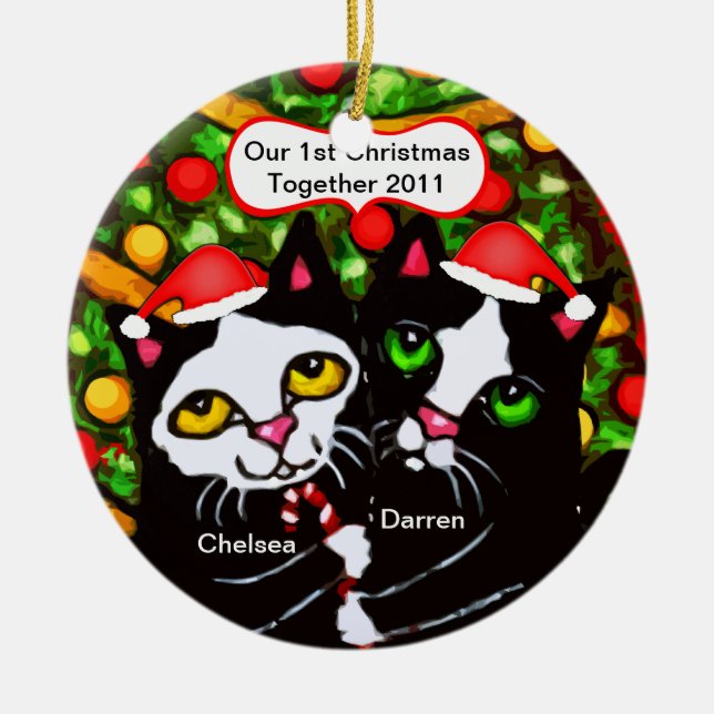 En Céramique Ornement fait sur commande de couples de chat de (Devant)