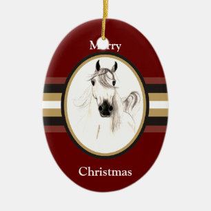 En Céramique Ornement fait sur commande de Noël de cheval Arab