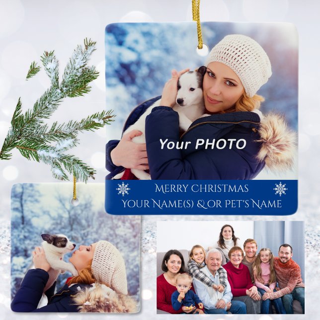 En Céramique Ornement familial personnalisé avec chien, chat ou (2 Photos Ornaments. Personalized Ornaments. Personalized Christmas Ornaments. Photo Ornaments.  )