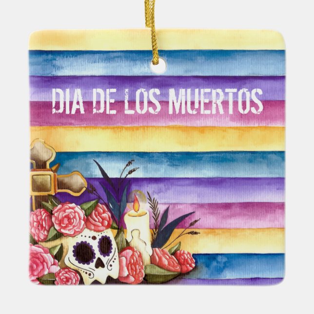 En Céramique Ornement floral de Skull Dia de los Muertos | (Devant)