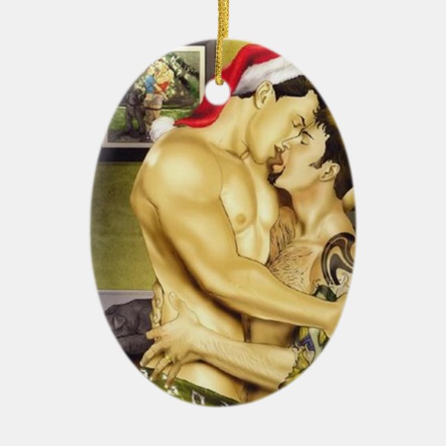 En Céramique Ornement gai de baiser de Père Noël (Devant)