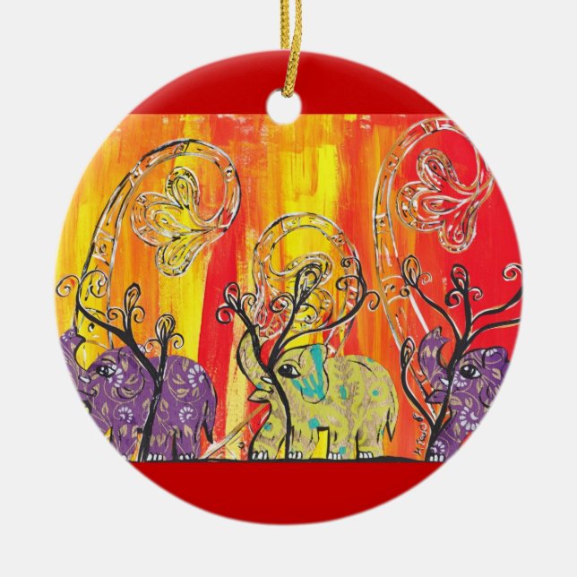 En Céramique Ornement heureux de défilé d'éléphant (Devant)