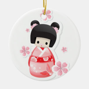 En Céramique Ornement japonais de poupée de geisha
