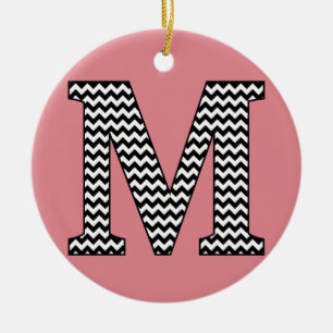 En Céramique Ornement M Monogramme noir et blanc Chevron