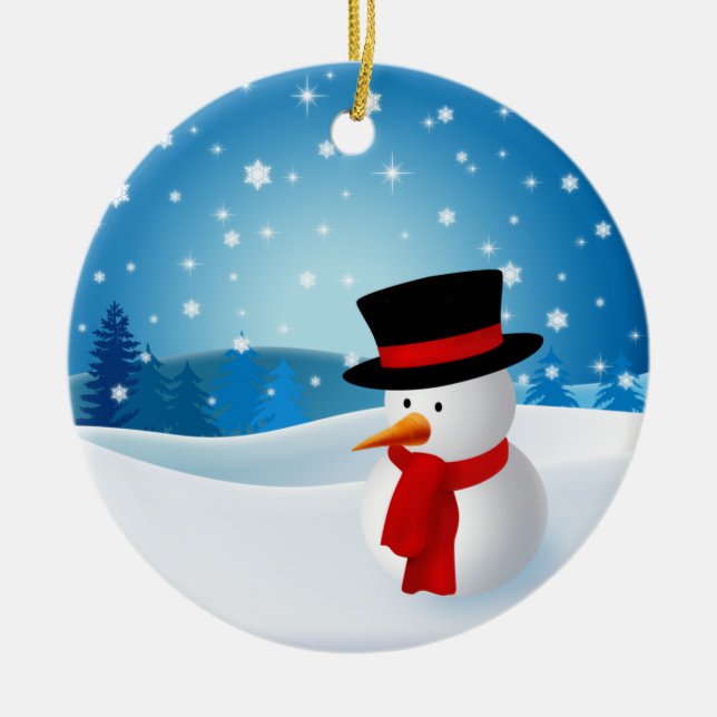 En Céramique Ornement mignon de bonhomme de neige (Devant)