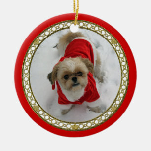 En Céramique ornement mignon de Noël de chien de Lhasa père