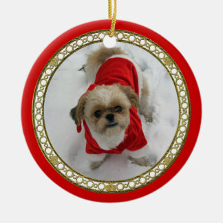 En Céramique ornement mignon de Noël de chien de Lhasa père
