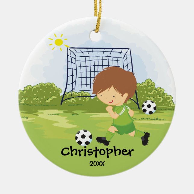 En Céramique Ornement mignon de Noël de sport de footballeur (Devant)