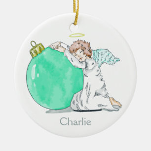 En Céramique Ornement nommé fait sur commande d'ange de Noël