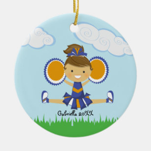 En Céramique Ornement orange et bleu de Noël de pom-pom girl