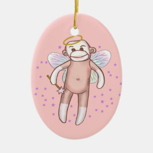 En Céramique Ornement ovale d'ange de singe de chaussette