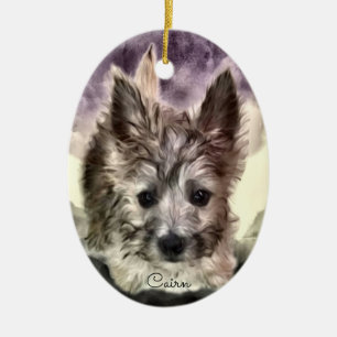 En Céramique Ornement ovale de chiot de Terrier de cairn,