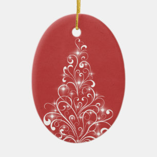 En Céramique Ornement ovale de l'arbre de Noël, Rouge