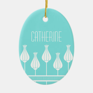 En Céramique Ornement ovale fleuri Art déco turquoise