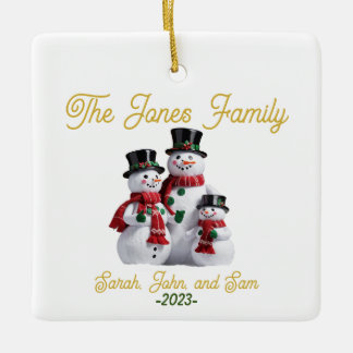 En Céramique Ornement personnalisé de la famille Snowman