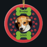En Céramique Ornement photo de chien os<br><div class="desc">Un adorable ornement photo pour votre animal ! Il comprend des empreintes de pattes de chiens et des os de chiens. Très amusant.</div>