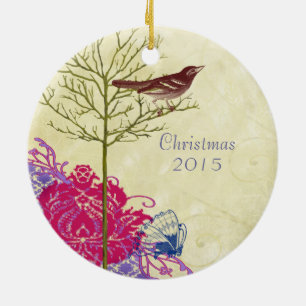 En Céramique Ornement photo de couple de Noël oiseau vintage ro