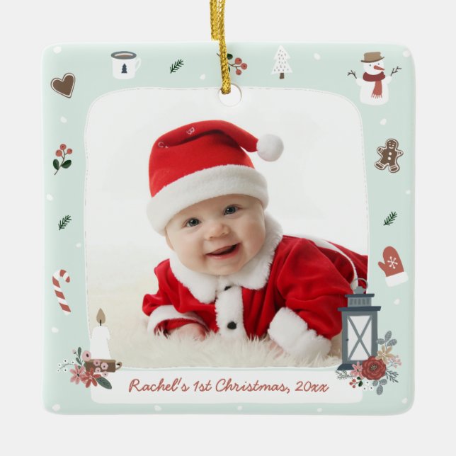 En Céramique Ornement photo de Noël du village nordique (Devant)