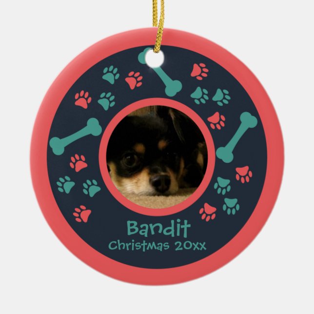 En Céramique Ornement photo Empreintes de pattes de chien (Devant)