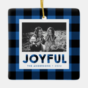 En Céramique Ornement photo Joyeux Bleu Buffalo Plaid