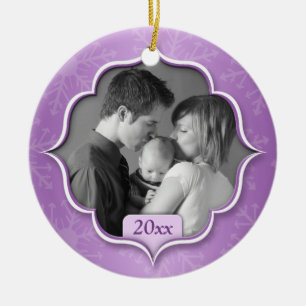 En Céramique Ornement pourpre de photo de ęr Noël de la famil