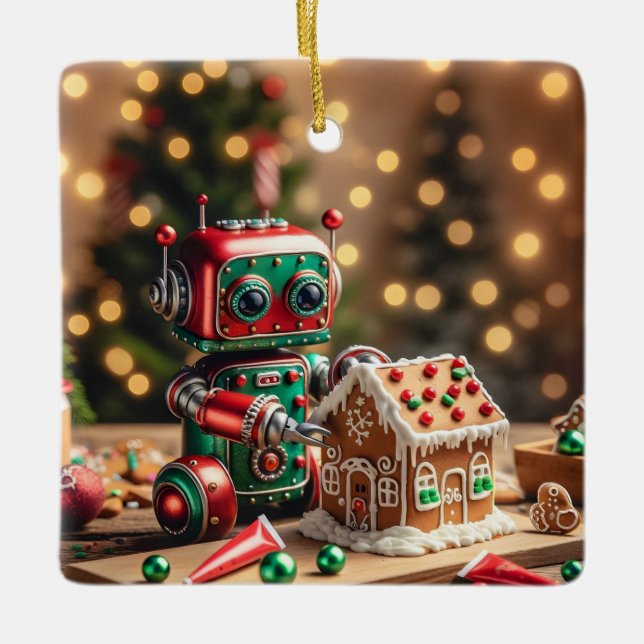 En Céramique Ornement robot de Noël (Devant)