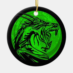 En Céramique Ornement rond de dragon grunge noir vert