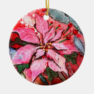 En Céramique Ornement rond de la poinsettia du GG