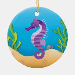 En Céramique Ornement rond d'hippocampe pourpre sous-marin