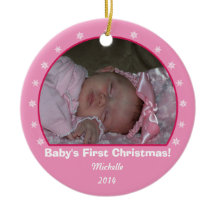 Ornement rond rose de Noël de flocon de neige