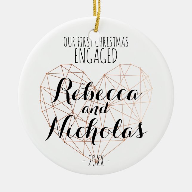 En Céramique Ornement rose de premier coeur géométrique de Noël (Devant)