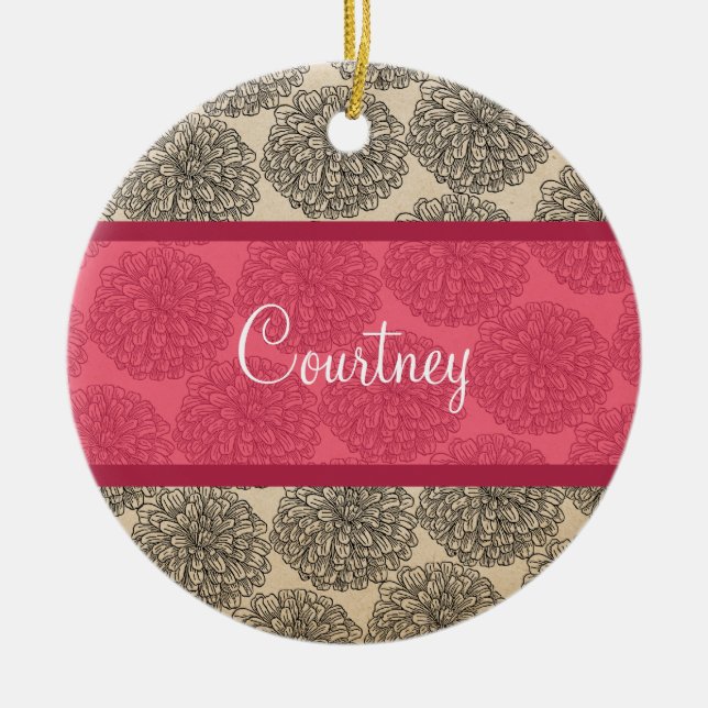 En Céramique Ornement rose Vintage Zinnia (Devant)