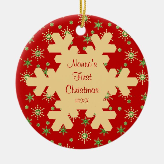 En Céramique Ornement rouge de flocon de neige de premier Noël (Devant)