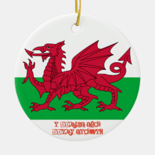 En Céramique Ornement rouge gallois de Noël de drapeau de
