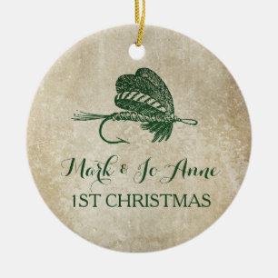En Céramique Ornement rustique de Noël d'attrait de pêche