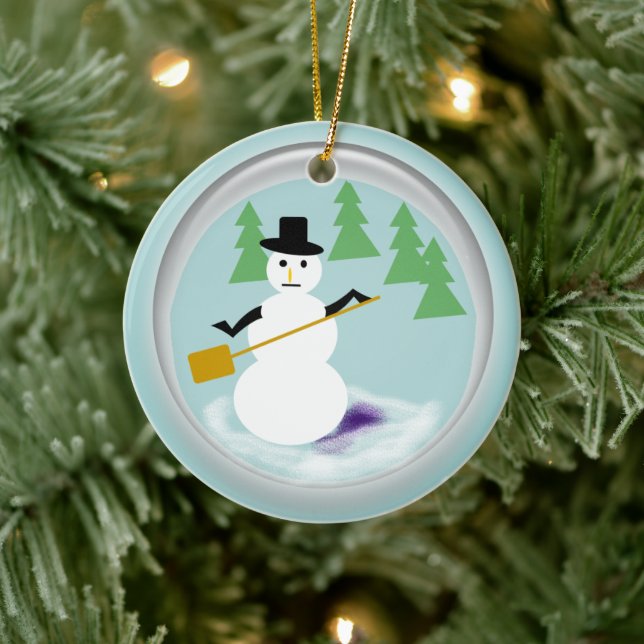 En Céramique Ornement - Snowman dans Snowglobe (Arbre)