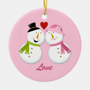 En Céramique Ornement Snowman Snowlady 1er Noël
