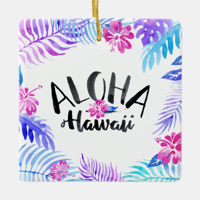 En Céramique Ornement tropical d'Hawaï | d'aquarelle Aloha (Devant)