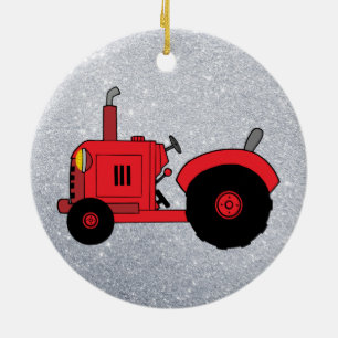 En Céramique ornement vintage de tracteur rouge