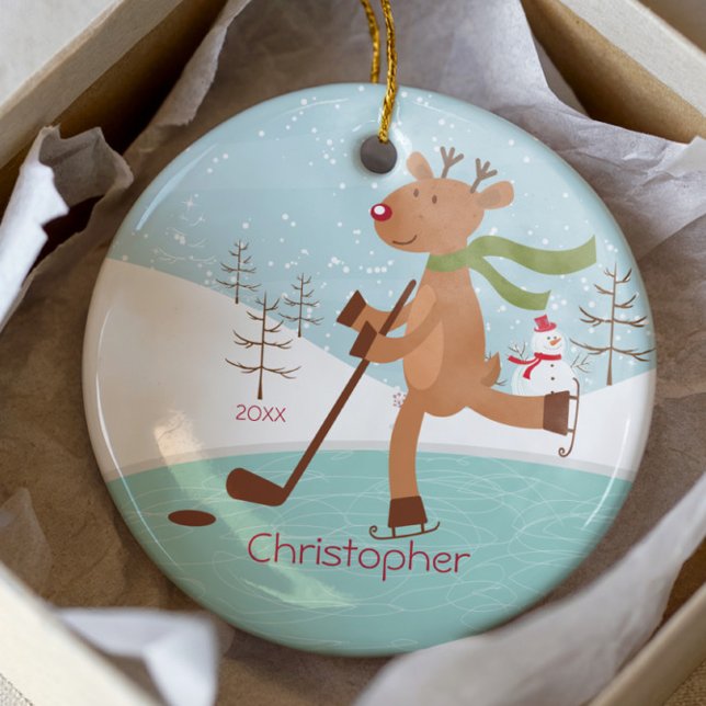En Céramique Patinage Rindeer de hockey Date de Noël Ornement (Créateur téléchargé)