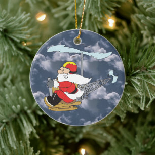 En Céramique Père Noël dans un ornement d'hélicoptère