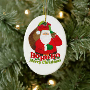 En Céramique Père Noël HO HO HO HO ornement rouge vert et blanc
