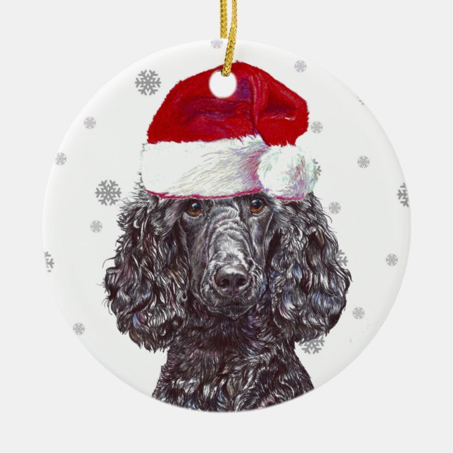 En Céramique Poodle - Noël Chapeau Bauble Décoration (Devant)